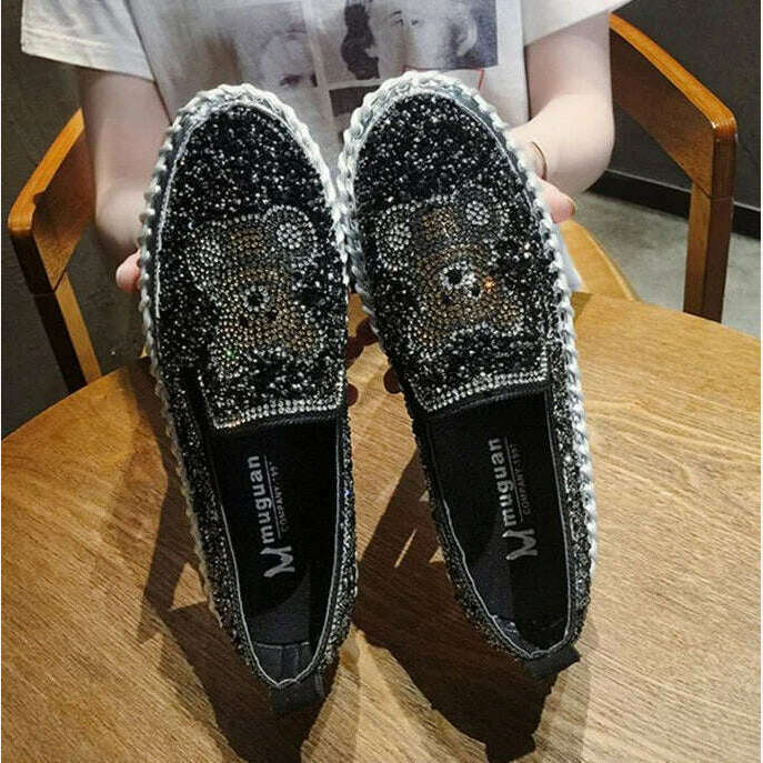 KIMLUD, Autumn Women Thick Bottom Sneaker Running Fashion Designer Woman Shoes Trend 2023 Casual Canvas Mirror Luxury Rhinestone Spring, KIMLUD Womens Clothes