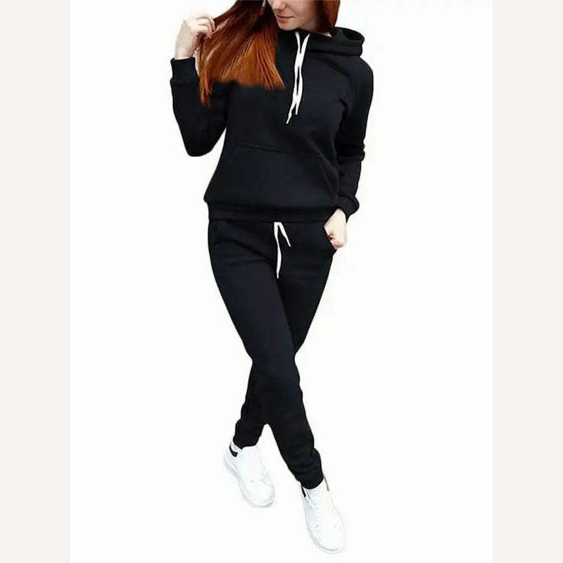 Autumn Women's Fleece Tracksuit 2 Pieces Set Pullover Hoodies+Pants Sport Suit Female Winter Warm Sweatshirt Suit for Woman - KIMLUD
