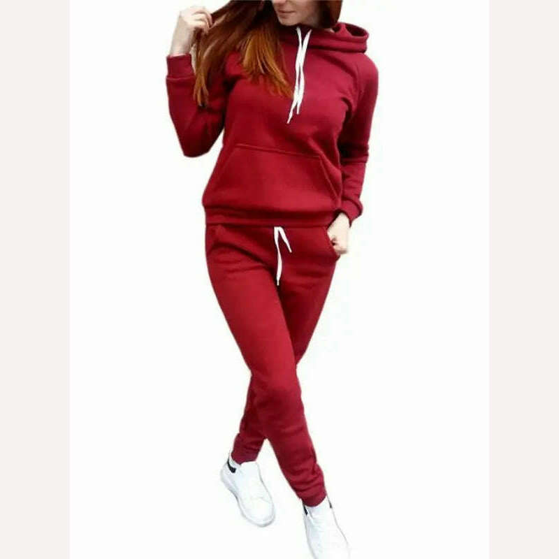Autumn Women's Fleece Tracksuit 2 Pieces Set Pullover Hoodies+Pants Sport Suit Female Winter Warm Sweatshirt Suit for Woman - KIMLUD