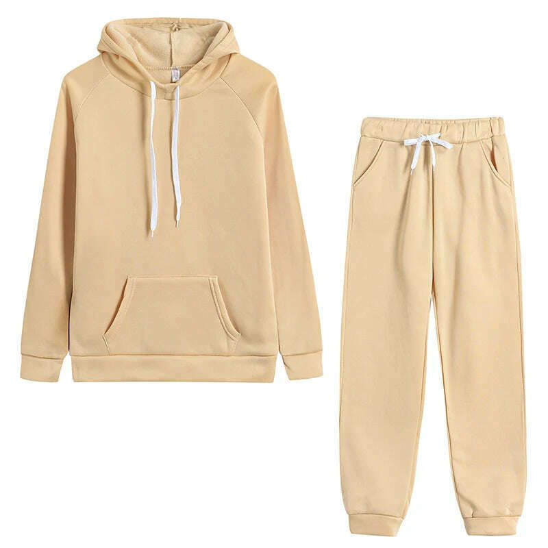 Autumn Women's Fleece Tracksuit 2 Pieces Set Pullover Hoodies+Pants Sport Suit Female Winter Warm Sweatshirt Suit for Woman - KIMLUD