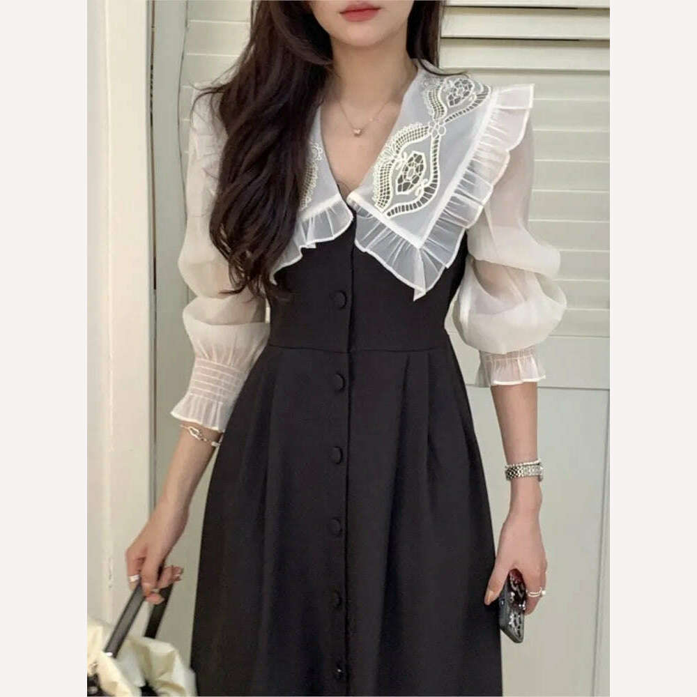 KIMLUD, Autumn Women's Vintage Dress Elegant Single-Breasted Patchwork Y2K Clothes Ladies Black Robe Korean Style Casual One Piece 2022, KIMLUD Womens Clothes