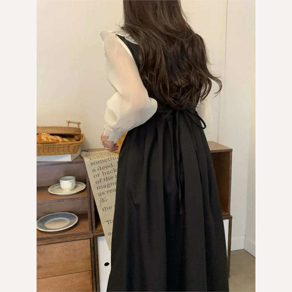 KIMLUD, Autumn Women's Vintage Dress Elegant Single-Breasted Patchwork Y2K Clothes Ladies Black Robe Korean Style Casual One Piece 2022, KIMLUD Womens Clothes