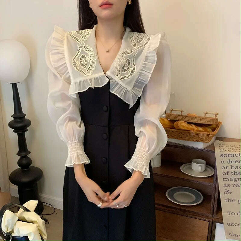 KIMLUD, Autumn Women's Vintage Dress Elegant Single-Breasted Patchwork Y2K Clothes Ladies Black Robe Korean Style Casual One Piece 2022, KIMLUD Womens Clothes