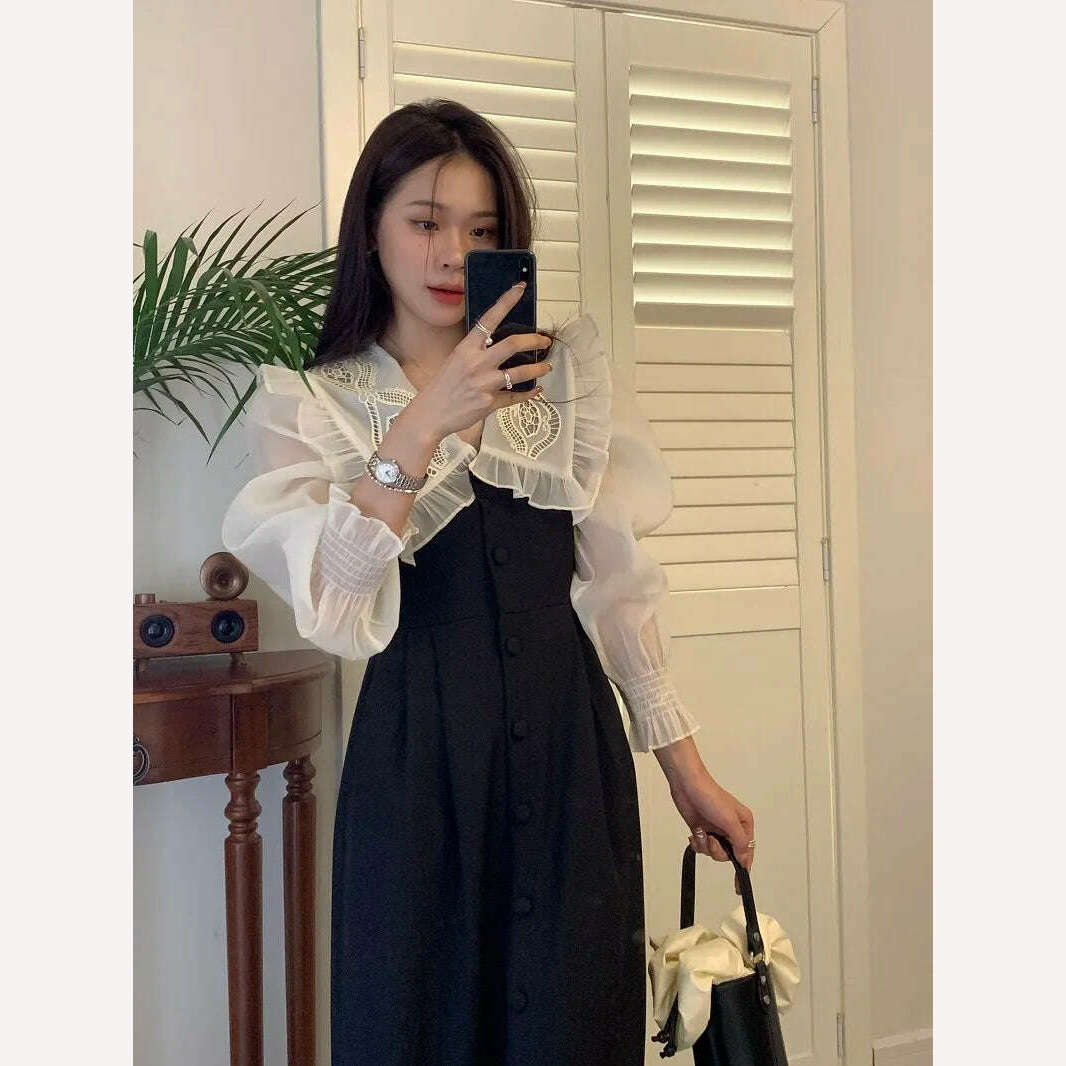 KIMLUD, Autumn Women's Vintage Dress Elegant Single-Breasted Patchwork Y2K Clothes Ladies Black Robe Korean Style Casual One Piece 2022, KIMLUD Womens Clothes
