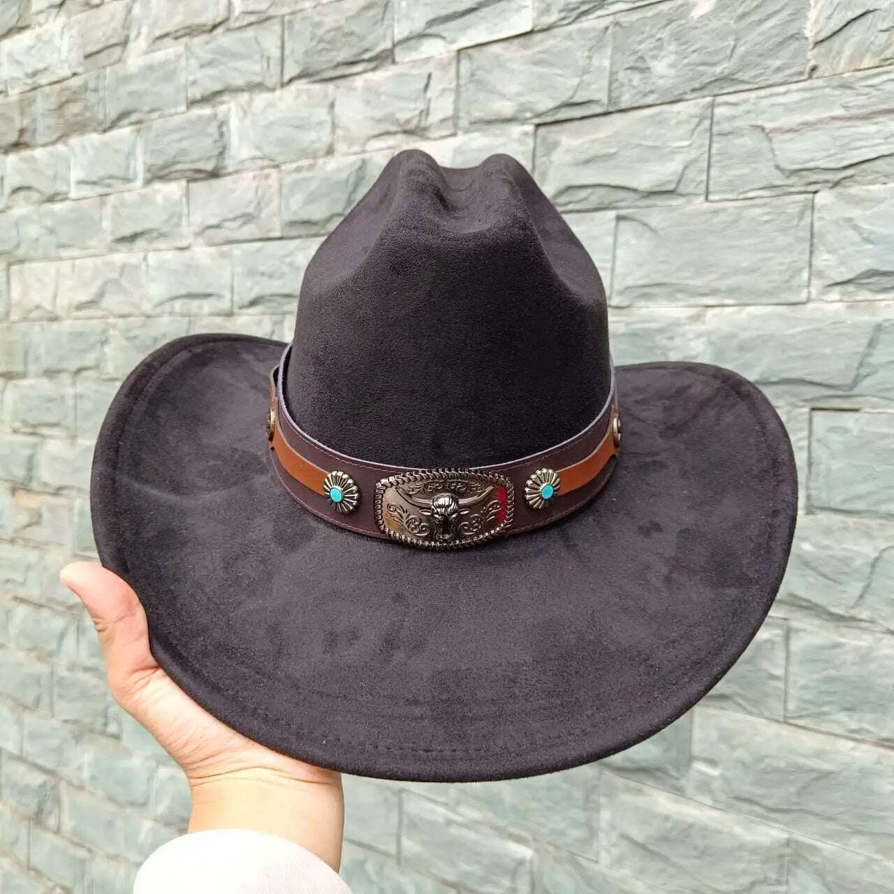 KIMLUD, Autumn/Winter 2023 New Western Men's Woolen Cowboy hat Metal Buckle Autumn/Winter Imitation Wool Vintage Knight Hat chapeu cowb, KIMLUD Womens ClothesKIMLUD, Autumn/Winter 2023 New Western Men's Woolen Cowboy hat Metal Buckle Autumn/Winter Imitation Wool Vintage Knight Hat chapeu cowb, 35 / M55-58cm, KIMLUD APPAREL - Womens Clothes