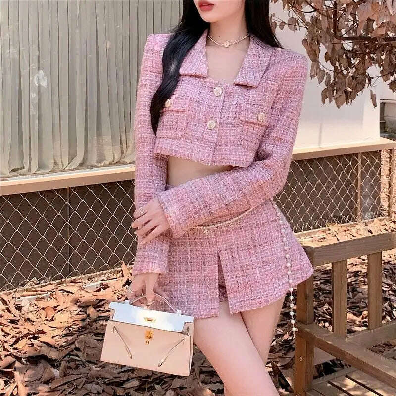 KIMLUD, Autumn/Winter Two Piece Sets Womens Fashion Long Sleeve Short Coat +A-shaped Mini Skirt Solid Womans Clothes for 2022 Skirt Sets, Skirt / S, KIMLUD Womens Clothes