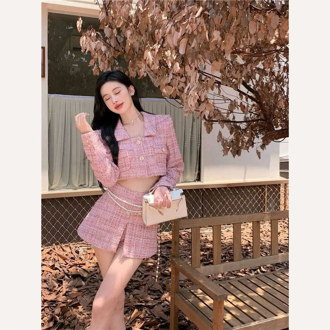 KIMLUD, Autumn/Winter Two Piece Sets Womens Fashion Long Sleeve Short Coat +A-shaped Mini Skirt Solid Womans Clothes for 2022 Skirt Sets, KIMLUD Womens Clothes