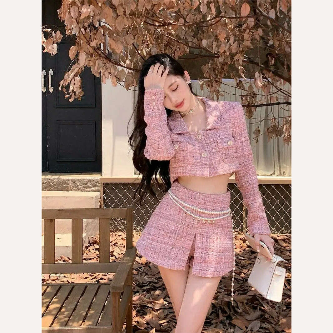 KIMLUD, Autumn/Winter Two Piece Sets Womens Fashion Long Sleeve Short Coat +A-shaped Mini Skirt Solid Womans Clothes for 2022 Skirt Sets, KIMLUD Womens Clothes