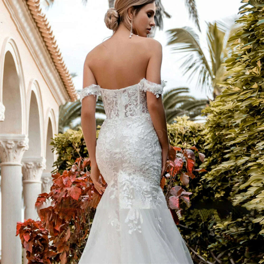 KIMLUD, Aviana Off The Shoulder Sleeveless Elegant Mermaid Wedding Dress For Women 2023 Backless Lace Applique Bridal Gown Robe De Marié, KIMLUD Womens Clothes