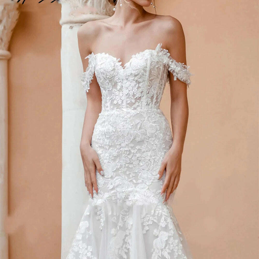 KIMLUD, Aviana Off The Shoulder Sleeveless Elegant Mermaid Wedding Dress For Women 2023 Backless Lace Applique Bridal Gown Robe De Marié, KIMLUD Womens Clothes
