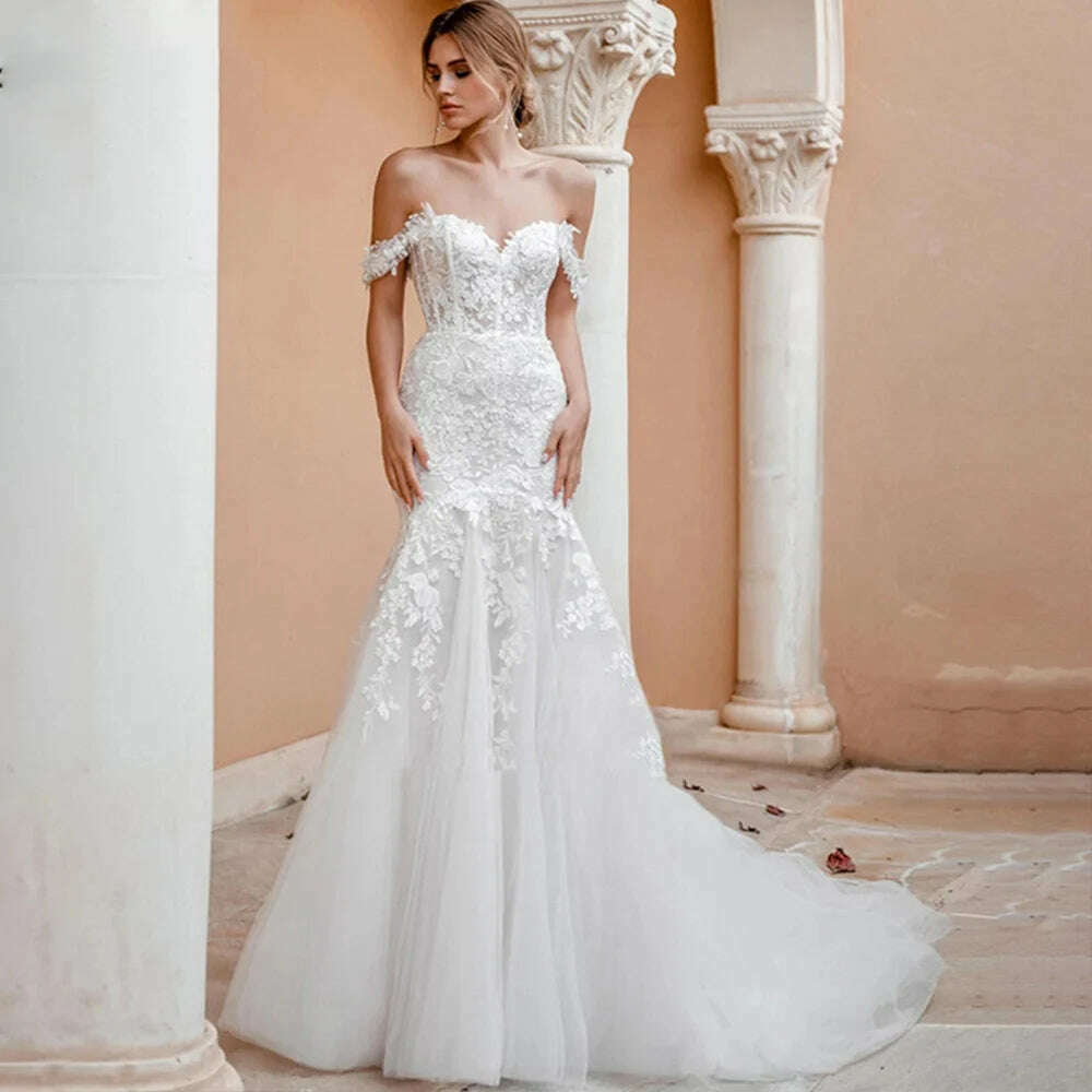 KIMLUD, Aviana Off The Shoulder Sleeveless Elegant Mermaid Wedding Dress For Women 2023 Backless Lace Applique Bridal Gown Robe De Marié, Ivory / 18W, KIMLUD Womens Clothes