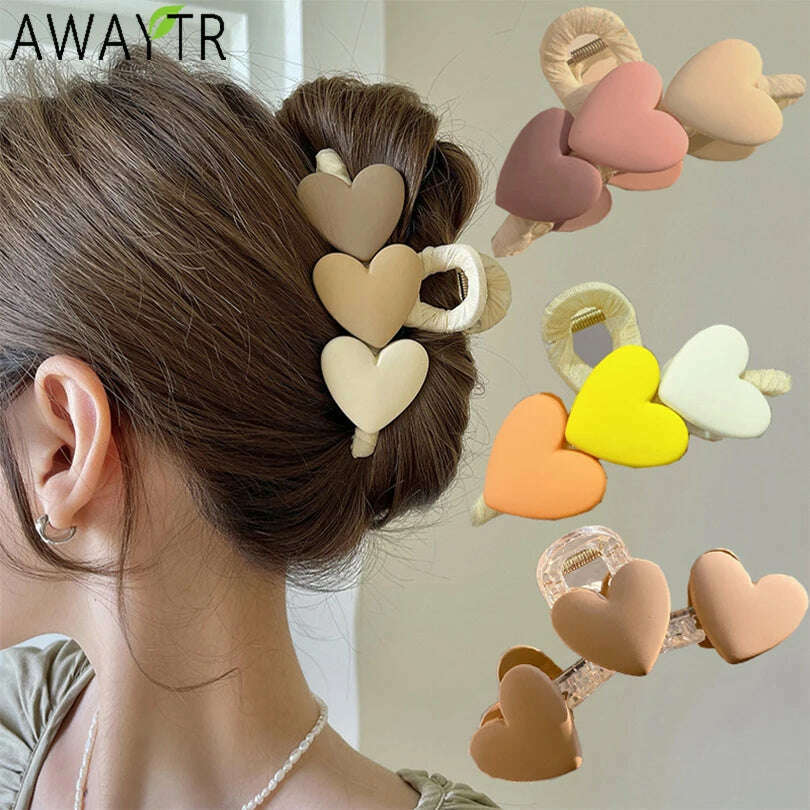 AWAYTR New Korea Heart Shape Acrylic Hair Claws Crab Large Pearl Claw Clips for Woman Girls Bath Barrette Lady Fashion Headdress - KIMLUD