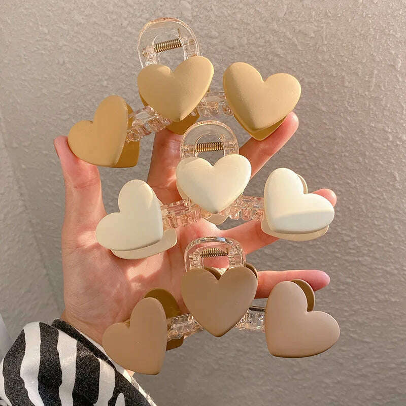 AWAYTR New Korea Heart Shape Acrylic Hair Claws Crab Large Pearl Claw Clips for Woman Girls Bath Barrette Lady Fashion Headdress - KIMLUD