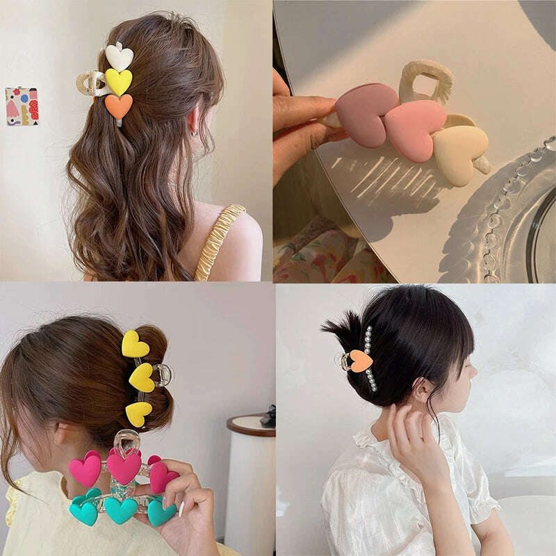 AWAYTR New Korea Heart Shape Acrylic Hair Claws Crab Large Pearl Claw Clips for Woman Girls Bath Barrette Lady Fashion Headdress - KIMLUD