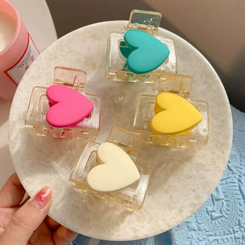 AWAYTR New Korea Heart Shape Acrylic Hair Claws Crab Large Pearl Claw Clips for Woman Girls Bath Barrette Lady Fashion Headdress - KIMLUD