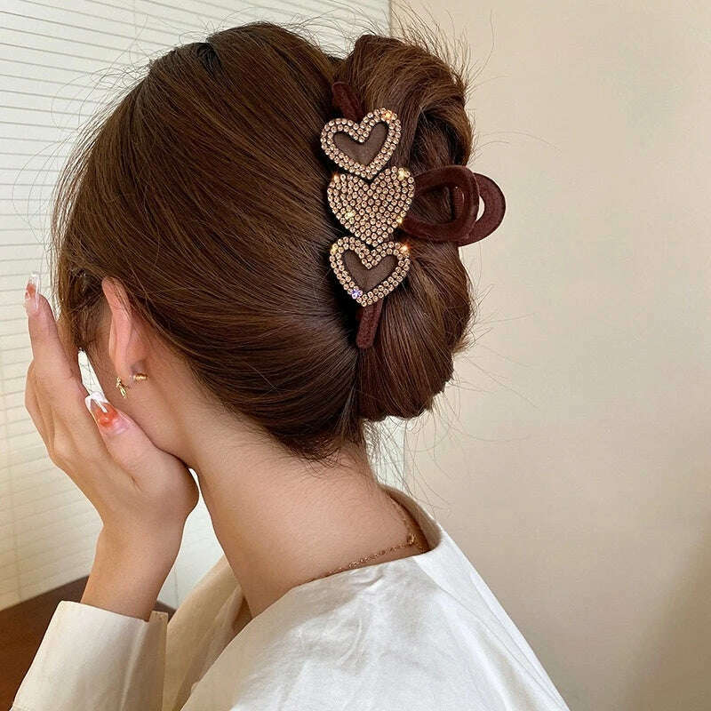 AWAYTR New Korea Heart Shape Acrylic Hair Claws Crab Large Pearl Claw Clips for Woman Girls Bath Barrette Lady Fashion Headdress - KIMLUD