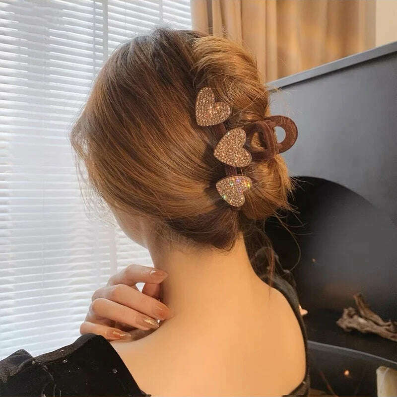 AWAYTR New Korea Heart Shape Acrylic Hair Claws Crab Large Pearl Claw Clips for Woman Girls Bath Barrette Lady Fashion Headdress - KIMLUD