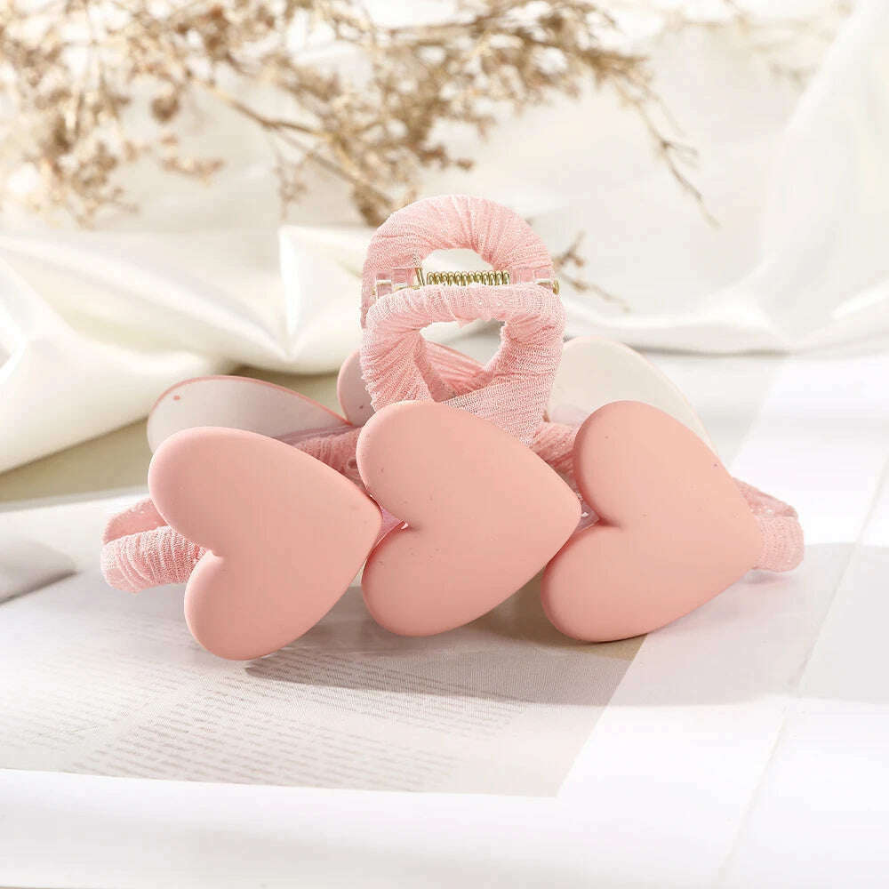 AWAYTR New Korea Heart Shape Acrylic Hair Claws Crab Large Pearl Claw Clips for Woman Girls Bath Barrette Lady Fashion Headdress - KIMLUD