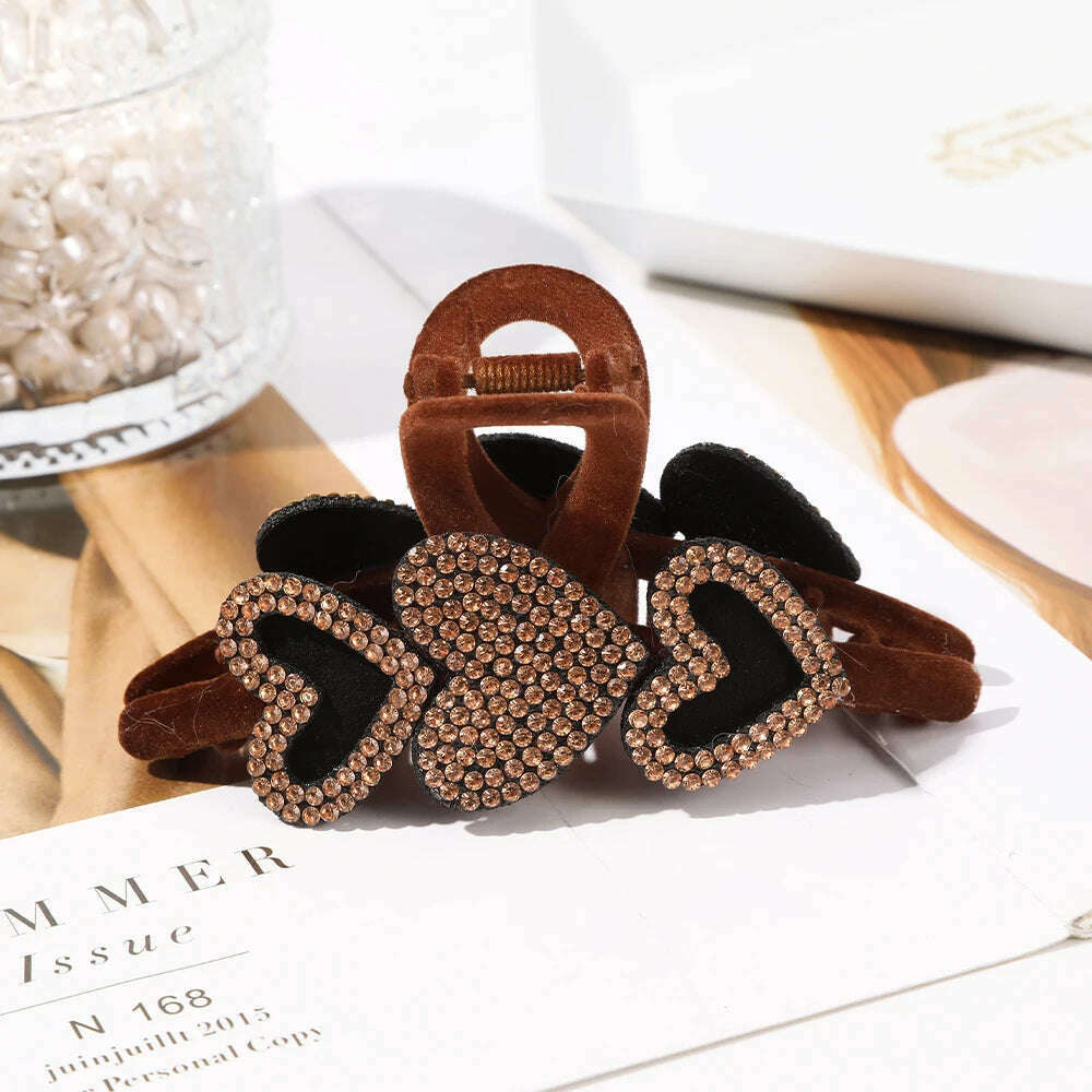 AWAYTR New Korea Heart Shape Acrylic Hair Claws Crab Large Pearl Claw Clips for Woman Girls Bath Barrette Lady Fashion Headdress - KIMLUD