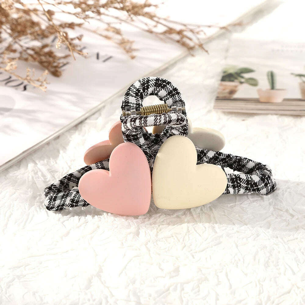 AWAYTR New Korea Heart Shape Acrylic Hair Claws Crab Large Pearl Claw Clips for Woman Girls Bath Barrette Lady Fashion Headdress - KIMLUD