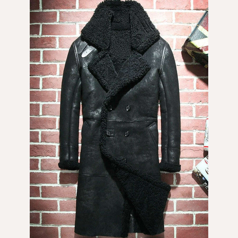 KIMLUD, AYUNSUE Winter Genuine Leather Jacket Men Natural Sheep Fur Coat Long Shearling Jacket Vintage Warm Leather Jackets Wp17a457, KIMLUD Womens Clothes