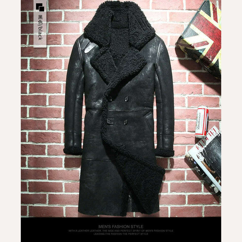 KIMLUD, AYUNSUE Winter Genuine Leather Jacket Men Natural Sheep Fur Coat Long Shearling Jacket Vintage Warm Leather Jackets Wp17a457, KIMLUD Womens Clothes