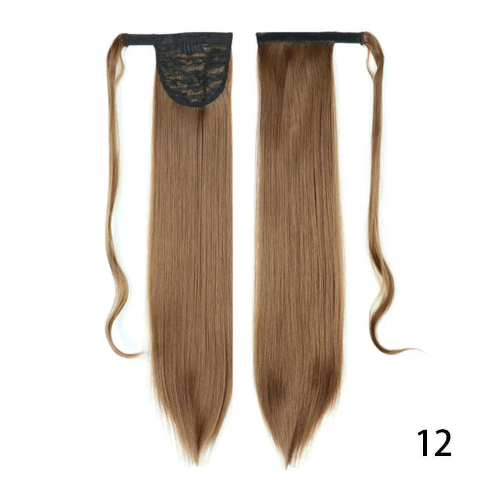 KIMLUD, AZIR Synthetic Long Straight Wrap Around Clip on Ponytail Hair Extension Heat Resistant Pony Tail Fake Hair Brown Gray, KIMLUD Womens ClothesKIMLUD, AZIR Synthetic Long Straight Wrap Around Clip on Ponytail Hair Extension Heat Resistant Pony Tail Fake Hair Brown Gray, 12 / CHINA / 22inches, KIMLUD APPAREL - Womens Clothes