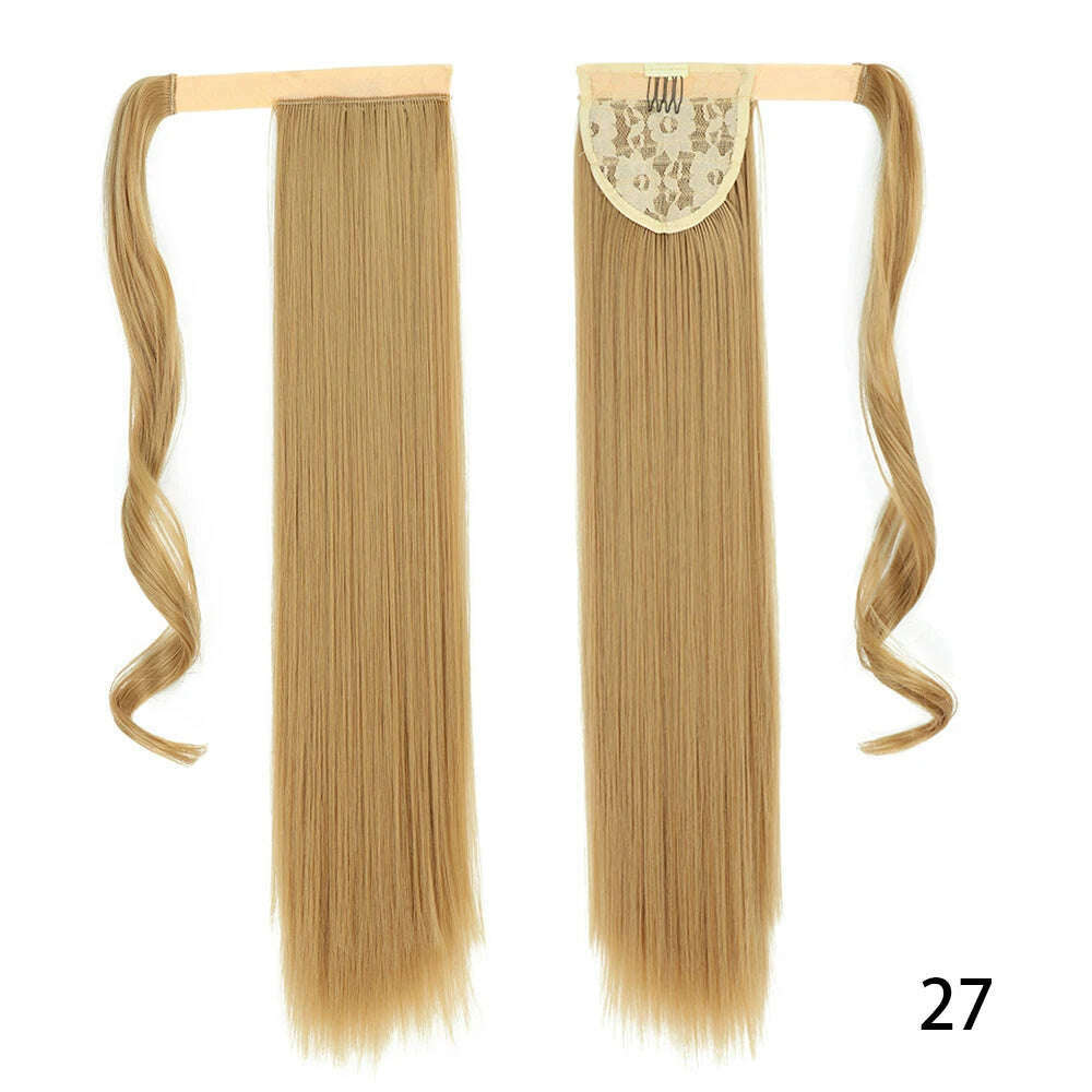 KIMLUD, AZIR Synthetic Long Straight Wrap Around Clip on Ponytail Hair Extension Heat Resistant Pony Tail Fake Hair Brown Gray, KIMLUD Womens ClothesKIMLUD, AZIR Synthetic Long Straight Wrap Around Clip on Ponytail Hair Extension Heat Resistant Pony Tail Fake Hair Brown Gray, 27 / CHINA / 22inches, KIMLUD APPAREL - Womens Clothes