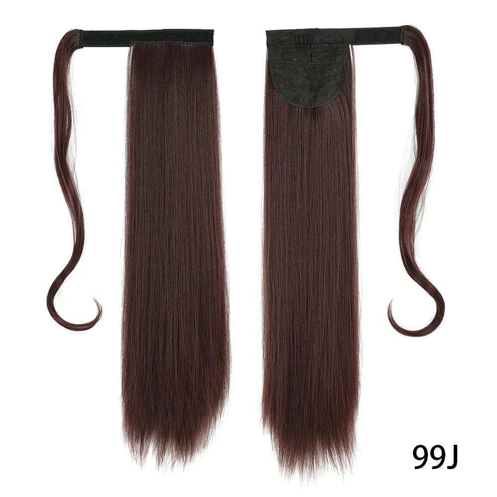 KIMLUD, AZIR Synthetic Long Straight Wrap Around Clip on Ponytail Hair Extension Heat Resistant Pony Tail Fake Hair Brown Gray, KIMLUD Womens ClothesKIMLUD, AZIR Synthetic Long Straight Wrap Around Clip on Ponytail Hair Extension Heat Resistant Pony Tail Fake Hair Brown Gray, 99j / CHINA / 22inches, KIMLUD APPAREL - Womens Clothes
