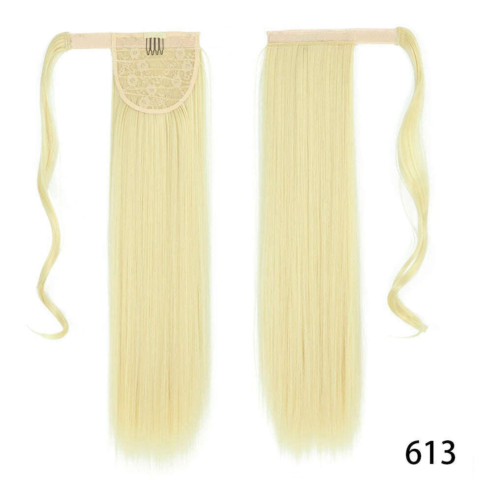 KIMLUD, AZIR Synthetic Long Straight Wrap Around Clip on Ponytail Hair Extension Heat Resistant Pony Tail Fake Hair Brown Gray, KIMLUD Womens ClothesKIMLUD, AZIR Synthetic Long Straight Wrap Around Clip on Ponytail Hair Extension Heat Resistant Pony Tail Fake Hair Brown Gray, 613 / CHINA / 22inches, KIMLUD APPAREL - Womens Clothes