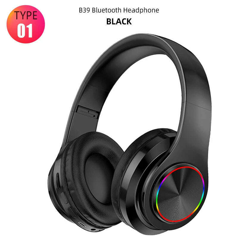 KIMLUD, B39 Wireless Bluetooth-compatible Stereo Headset On-Ear Game Headphones Bass Earphones Foldable Sport With Mic For Huawei Xiaomi, Type 1 Black, KIMLUD APPAREL - Womens Clothes