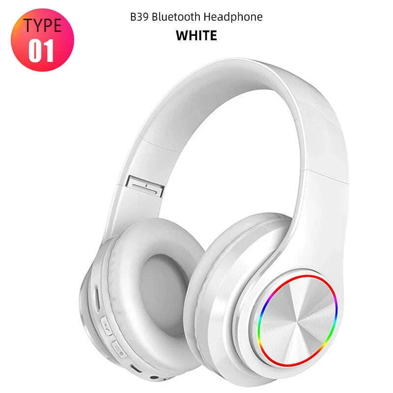 KIMLUD, B39 Wireless Bluetooth-compatible Stereo Headset On-Ear Game Headphones Bass Earphones Foldable Sport With Mic For Huawei Xiaomi, Type 1 White, KIMLUD APPAREL - Womens Clothes