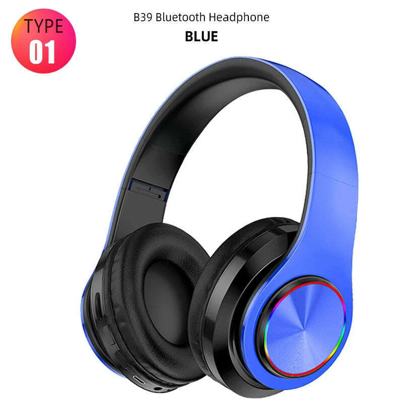 KIMLUD, B39 Wireless Bluetooth-compatible Stereo Headset On-Ear Game Headphones Bass Earphones Foldable Sport With Mic For Huawei Xiaomi, Type 1 Blue, KIMLUD APPAREL - Womens Clothes