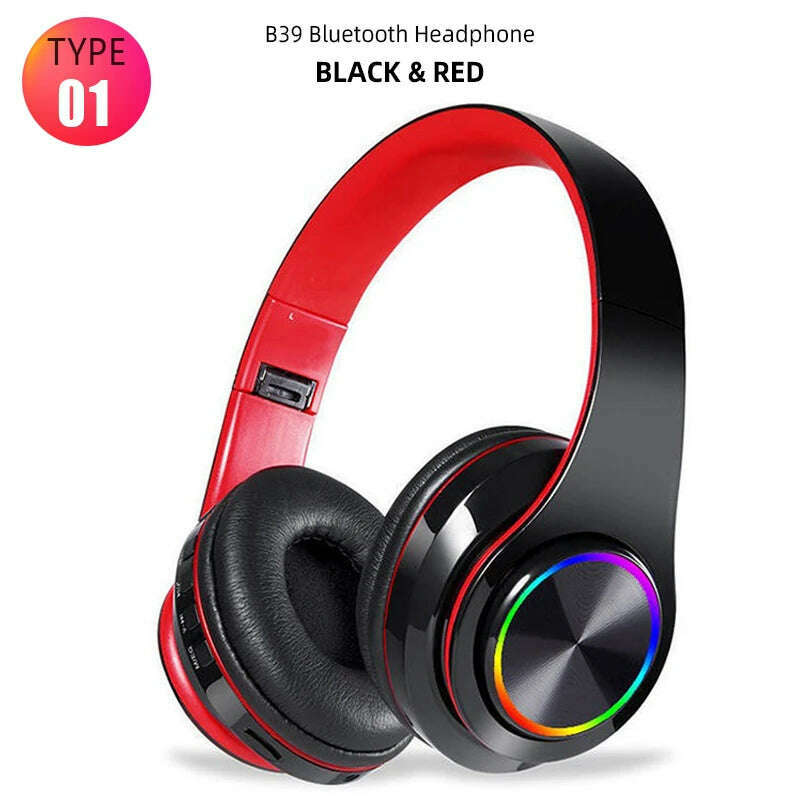 KIMLUD, B39 Wireless Bluetooth-compatible Stereo Headset On-Ear Game Headphones Bass Earphones Foldable Sport With Mic For Huawei Xiaomi, Type 1 Black.Red, KIMLUD APPAREL - Womens Clothes