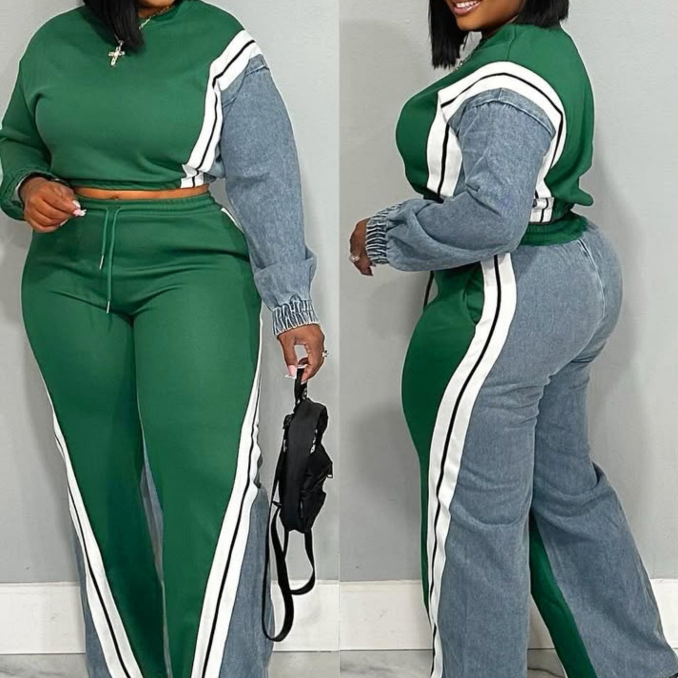 Women's Brown Color - Block Sweatshirt and Wide - Leg Pants Set with White Stripes, Two Piece Set Women Outfits, Women Two Piece Outfits, Two Piece Outfits For Women, Co Ord Set Women, Womens Clothes, Track Suits Women Two Pi