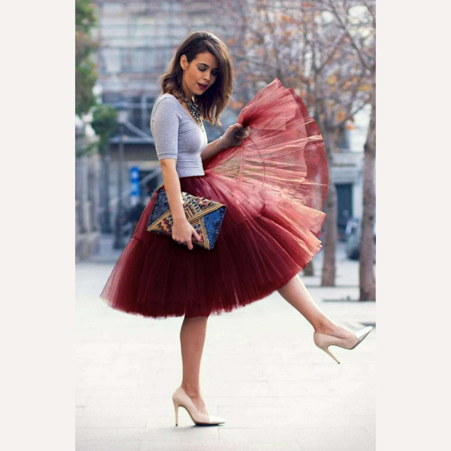 KIMLUD, BABYONLINE 15 Colors Fluffy Petticoat Adult Underskirt with Layers Tutu Tulle Bridal Midi Skirt Elastic Waist Women Prom Evening, KIMLUD Womens ClothesKIMLUD, BABYONLINE 15 Colors Fluffy Petticoat Adult Underskirt with Layers Tutu Tulle Bridal Midi Skirt Elastic Waist Women Prom Evening, Burgundy / Free Size, KIMLUD APPAREL - Womens Clothes