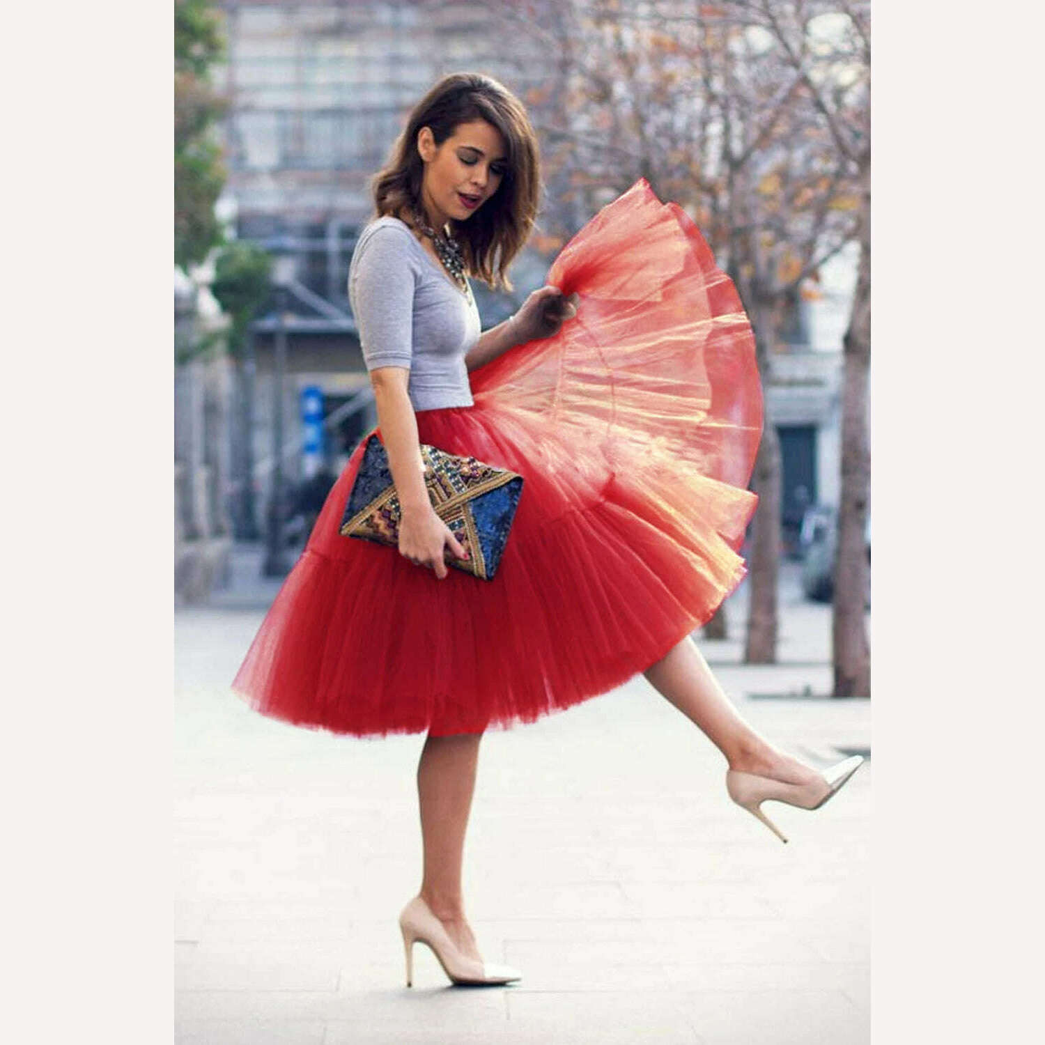 KIMLUD, BABYONLINE 15 Colors Fluffy Petticoat Adult Underskirt with Layers Tutu Tulle Bridal Midi Skirt Elastic Waist Women Prom Evening, KIMLUD Womens ClothesKIMLUD, BABYONLINE 15 Colors Fluffy Petticoat Adult Underskirt with Layers Tutu Tulle Bridal Midi Skirt Elastic Waist Women Prom Evening, Red / Free Size, KIMLUD APPAREL - Womens Clothes