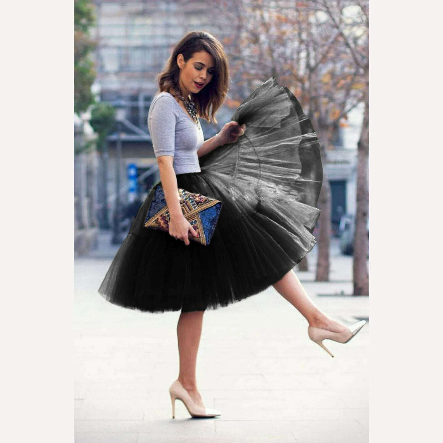 KIMLUD, BABYONLINE 15 Colors Fluffy Petticoat Adult Underskirt with Layers Tutu Tulle Bridal Midi Skirt Elastic Waist Women Prom Evening, KIMLUD Womens ClothesKIMLUD, BABYONLINE 15 Colors Fluffy Petticoat Adult Underskirt with Layers Tutu Tulle Bridal Midi Skirt Elastic Waist Women Prom Evening, Black / Free Size, KIMLUD APPAREL - Womens Clothes