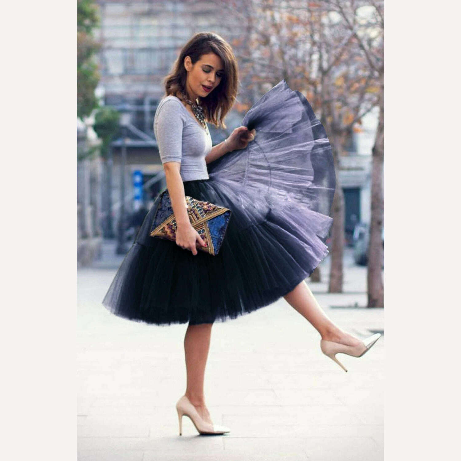 KIMLUD, BABYONLINE 15 Colors Fluffy Petticoat Adult Underskirt with Layers Tutu Tulle Bridal Midi Skirt Elastic Waist Women Prom Evening, KIMLUD Womens ClothesKIMLUD, BABYONLINE 15 Colors Fluffy Petticoat Adult Underskirt with Layers Tutu Tulle Bridal Midi Skirt Elastic Waist Women Prom Evening, Navy Blue / Free Size, KIMLUD APPAREL - Womens Clothes