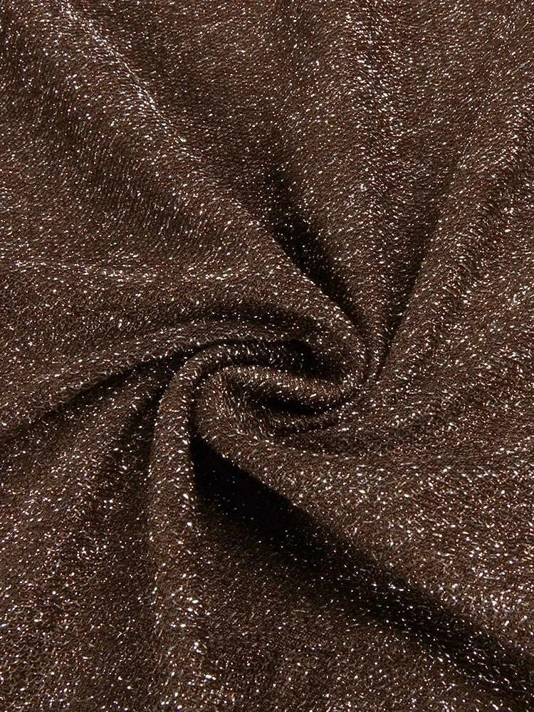 Backless Halter Dress - Draped Silhouette - Polyester - Brown | KIMLUD