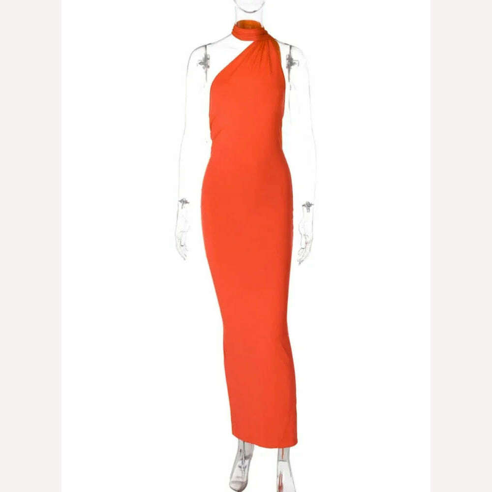 KIMLUD, Backless Maxi Dress Elegant Red Long Sleeve Sexy Ruched Bodyocn Evening Party Dress for Women 2023 Spring Slim Christmas Outfits, Orange 4 / L, KIMLUD Womens Clothes