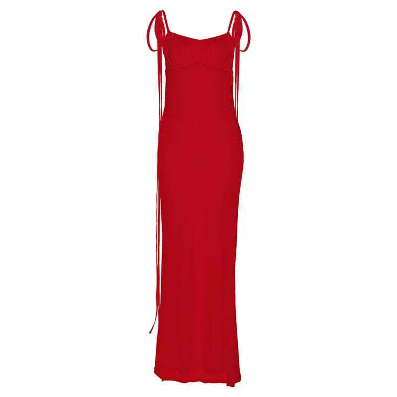 KIMLUD, Backless Maxi Dress Elegant Red Long Sleeve Sexy Ruched Bodyocn Evening Party Dress for Women 2023 Spring Slim Christmas Outfits, Red 3 / L, KIMLUD Womens Clothes