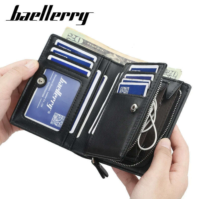 Baellerry Short Men Wallets Fashion New Card Holder Multifunction Organ Leather Purse For Male Zipper Wallet With Coin Pocket - KIMLUD
