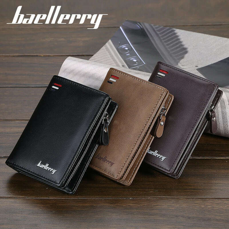 Baellerry Short Men Wallets Fashion New Card Holder Multifunction Organ Leather Purse For Male Zipper Wallet With Coin Pocket - KIMLUD