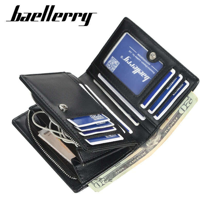 Baellerry Short Men Wallets Fashion New Card Holder Multifunction Organ Leather Purse For Male Zipper Wallet With Coin Pocket - KIMLUD