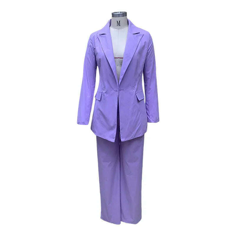 BAMBOOBOY Spring Autumn Women Blazers Long Pants 2 Piece Set Lady Casual Loose Suit Wide Leg Trousers Solid Outfits Pantsuits - KIMLUD