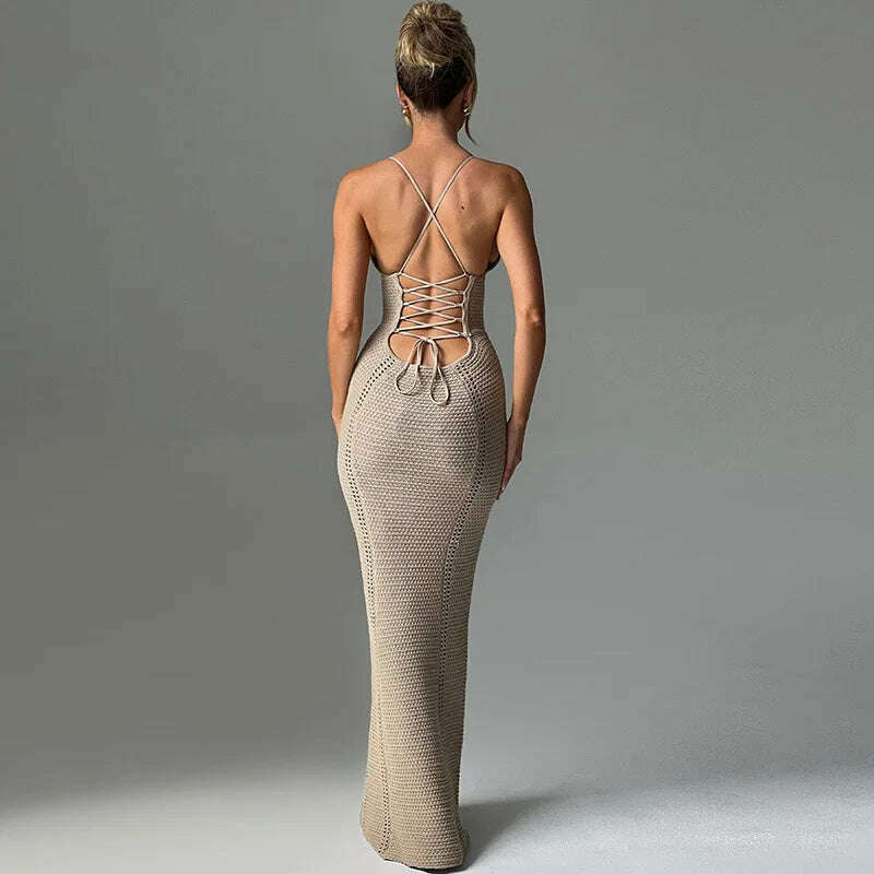 KIMLUD, Bandage Backless Sexy Hollow Out Bodycon Beach Dress Sundress Women Summer Sleeveless V Neck Y2K Streetwear Maxi Long Dresses, KIMLUD Womens Clothes