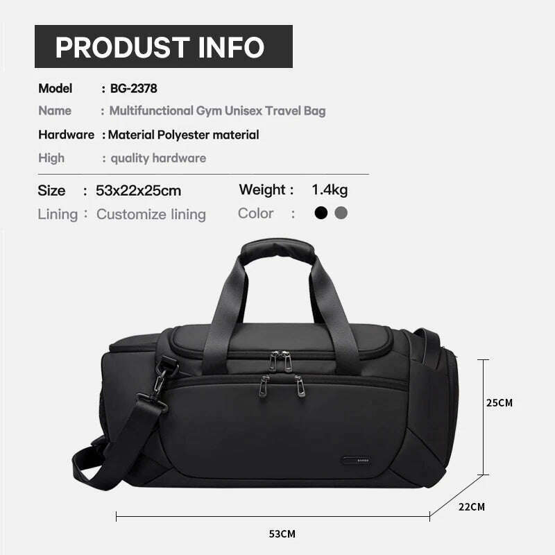BANGE Sports Bags Men Gym Bags For Fitness Training Outdoor WaterProof Sport Bag Dry Wet Separation Bags Sac De Travel Bag - KIMLUD