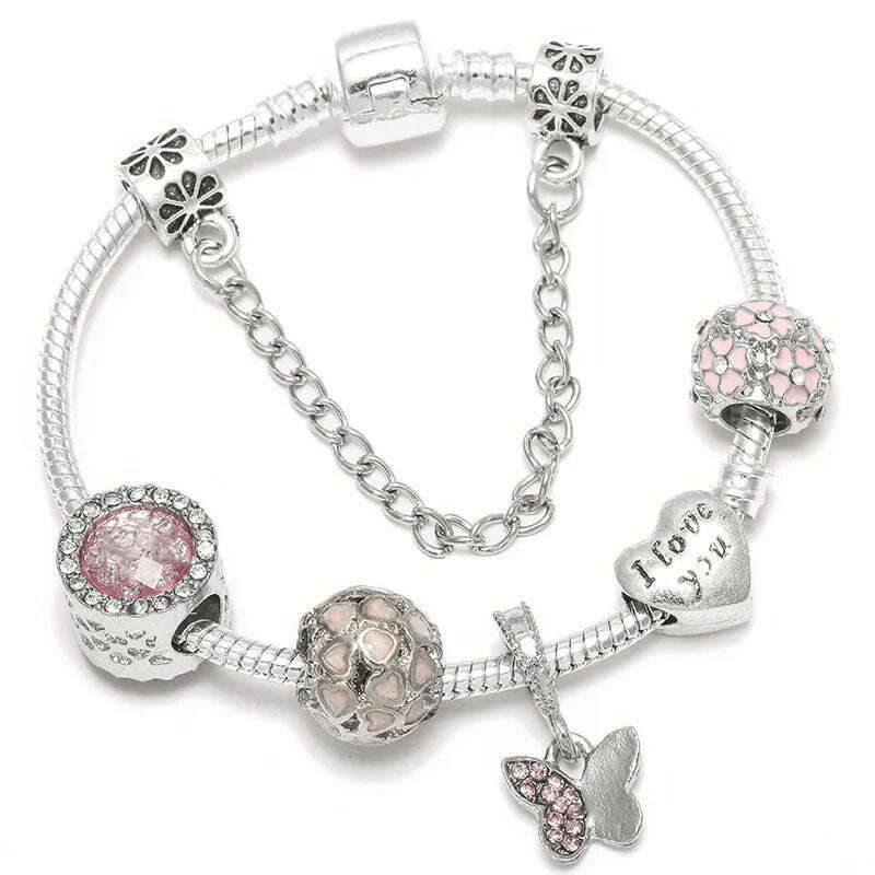 KIMLUD, BAOPON Dropshipping Vintage Silver Color Charms Bracelets for Women DIY Crystal Beads Brand Bracelets Women Pulseira Jewelry, KIMLUD Womens Clothes