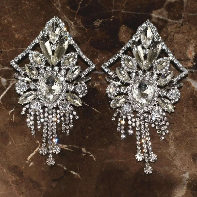 KIMLUD, Baroque Styley Geogous Shiny Rhinestone Gems Dangle Earrings For Women Fashion Jewelry Party Show Statement Earrings Accessories, KIMLUD Womens Clothes